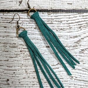 Artisan Turquoise Leather fringed earrings